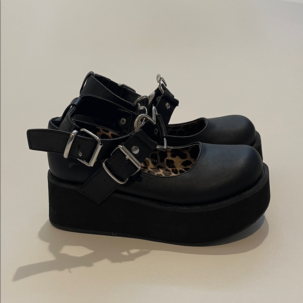 Demonia Sprite-02 Mary Jane Black Platform Buckle Shoes - Picture 5 of 10